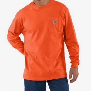 Carhartt Original Fit Heavyweight Long Sleeve Pocket Tee XL Safety Orange